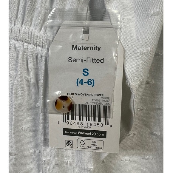 Time & Tru Tiered Woven Popover White Maternity Semi Fitted Textured Rayon - Picture 7 of 11